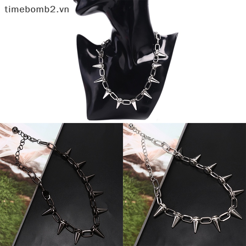 {Timebomb} Vòng Cổ Choker Mắt Xích Nạm Đinh Tán Phong Cách Punk Goth Rock Biker.