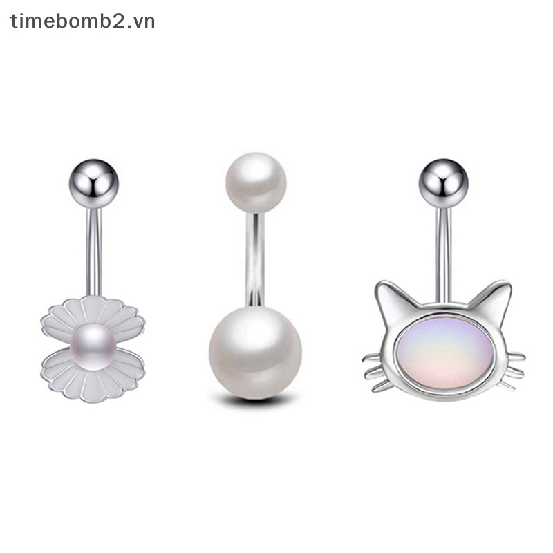 {Timebomb} Khuyên Rốn Bằng Thép Trang Trí Hoa Pha Lê Chất Lượng Cao Thời Trang Làm Quà Tặng Trang Sức.