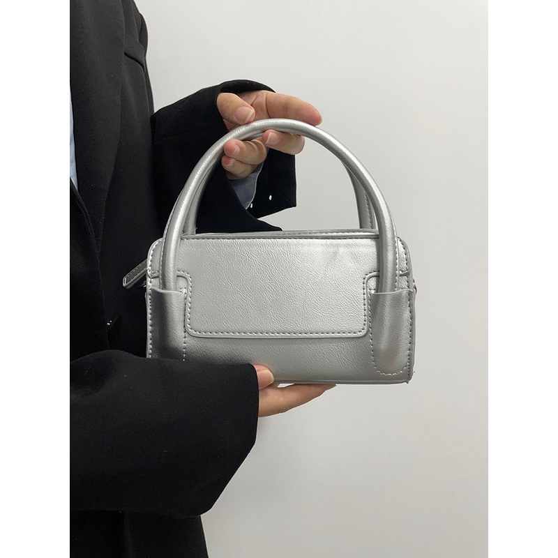 Túi Đeo Chéo Hình Vuông Nhỏ Màu Bạc Đơn Giản Thời Trang Cho Nữ