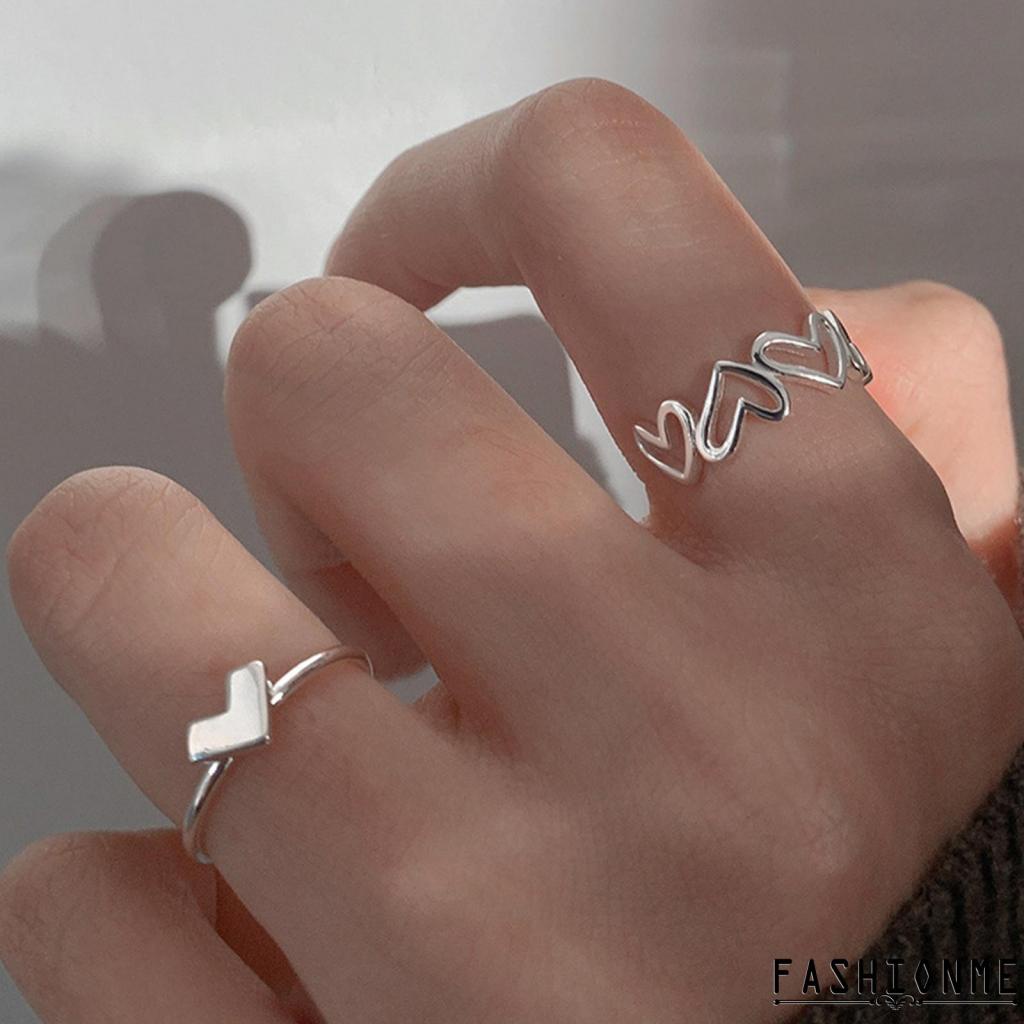 Nhẫn Cưới Màu Trơn Hở Hình Trái Tim Có Thể Điều Chỉnh Kích Thước