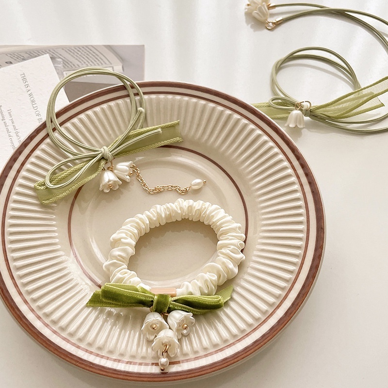 Dây Buộc Tóc Cao Su Màu Xanh Lá In Hoa Lily Phong Cách Thung Lũng Đẹp Mắt Thời Trang Hàn Quốc Mùa Hè Dành Cho Bạn Nữ