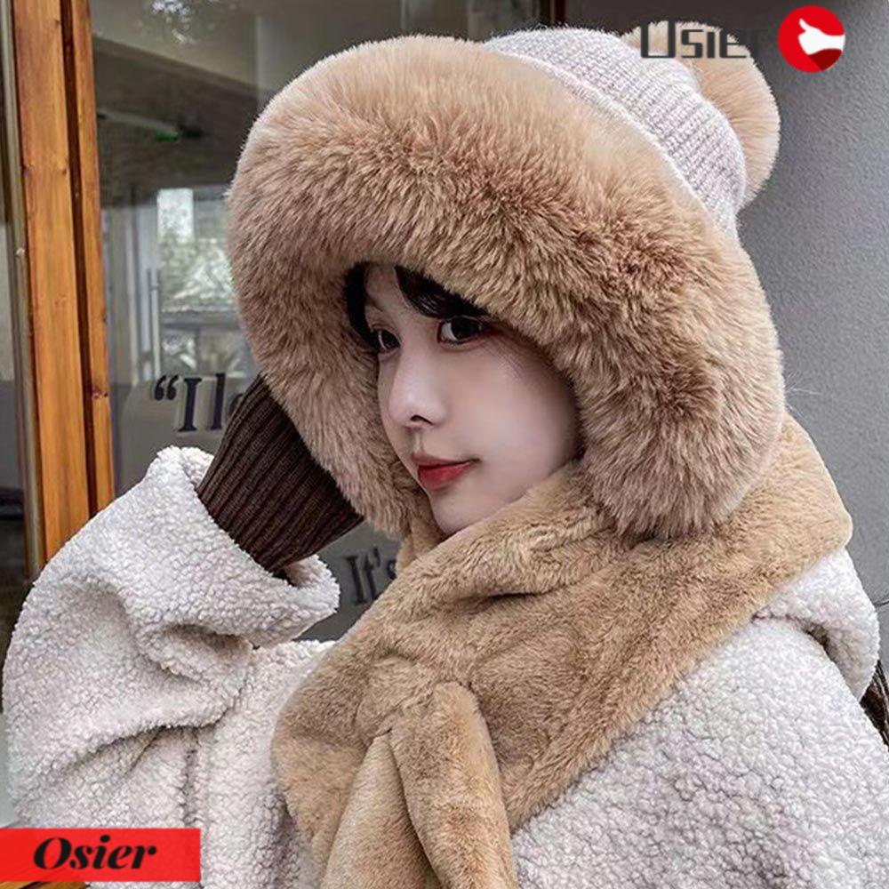 Mũ Lông Kèm Khăn Choàng Cổ 2 Trong 1 Thời Trang Mùa Đông Ấm Áp Cho Nữ