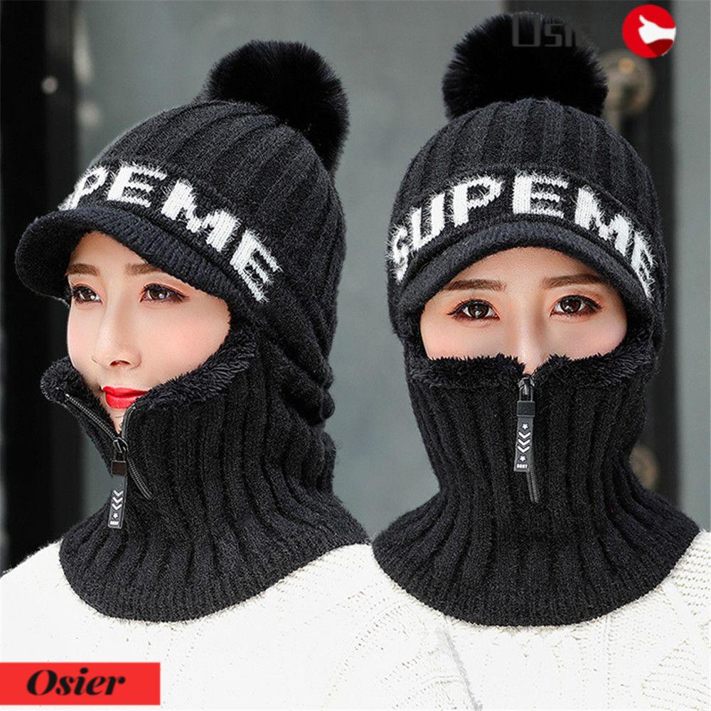 Set 1 Mũ Beanie Kèm Khăn Choàng Cổ Phủ Lông Giữ Ấm Mùa Đông Kiểu Dáng Dễ