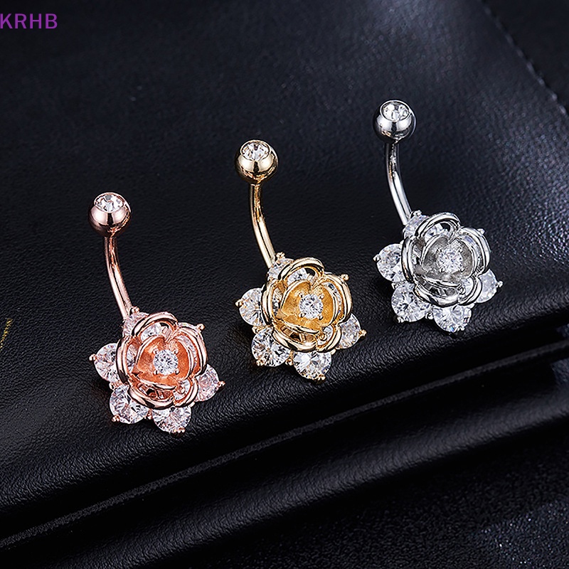 Khuyên Rốn Chất Liệu Thép Không Gỉ Đính Đá Hình Hoa Mới