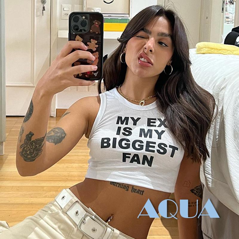 Áo Tank Top Sát Nách Cổ Tròn In Chữ Thời Trang Mùa Hè Cho Nữ