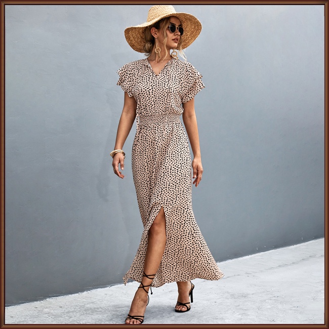 Đầm Dài Xẻ Tà Cột Dây Tay Ngắn In Họa Tiết Độc Đáo Thời Trang Mùa Hè Xinh Xắn Cho Nữ