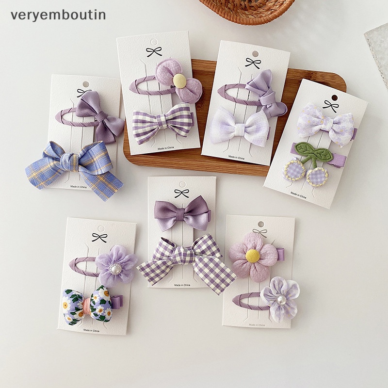 Set 2 Kẹp Tóc Nơ Màu Tím Ngọt Ngào Phong Cách Hàn Quốc Cho Bé Gái