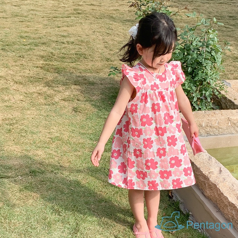 Đầm Dự Tiệc Dài Đến Đầu Gối Phối Bèo Ngọt Ngào Thời Trang Mùa Hè Cho Bé Gái