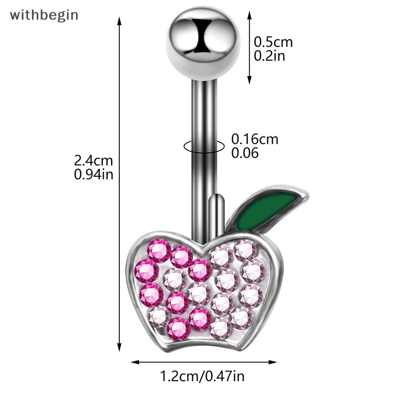 Khuyên Rốn Bằng Thép Không Gỉ Hình Trái Cherry Đính Đá Pha Lê Gợi Cảm Cho Nữ