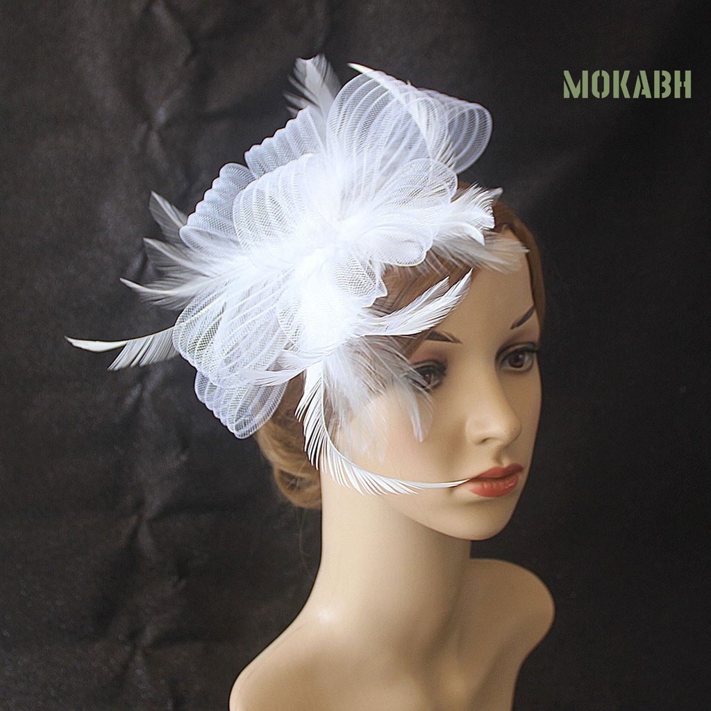 [Mokabh] Cài Tóc Lưới Thắt Nơ Nhiều Lớp Đính Lông Vũ Cổ Điển Nhìn Xuyên Qua Đầu Trang Trí Đám Cưới