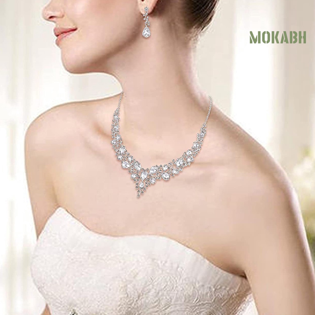 Bộ Vòng cổ + Bông Tai Bằng Hợp Kim Đính Đá Lấp Lánh Thời Trang Sang Trọng Cho Nữ