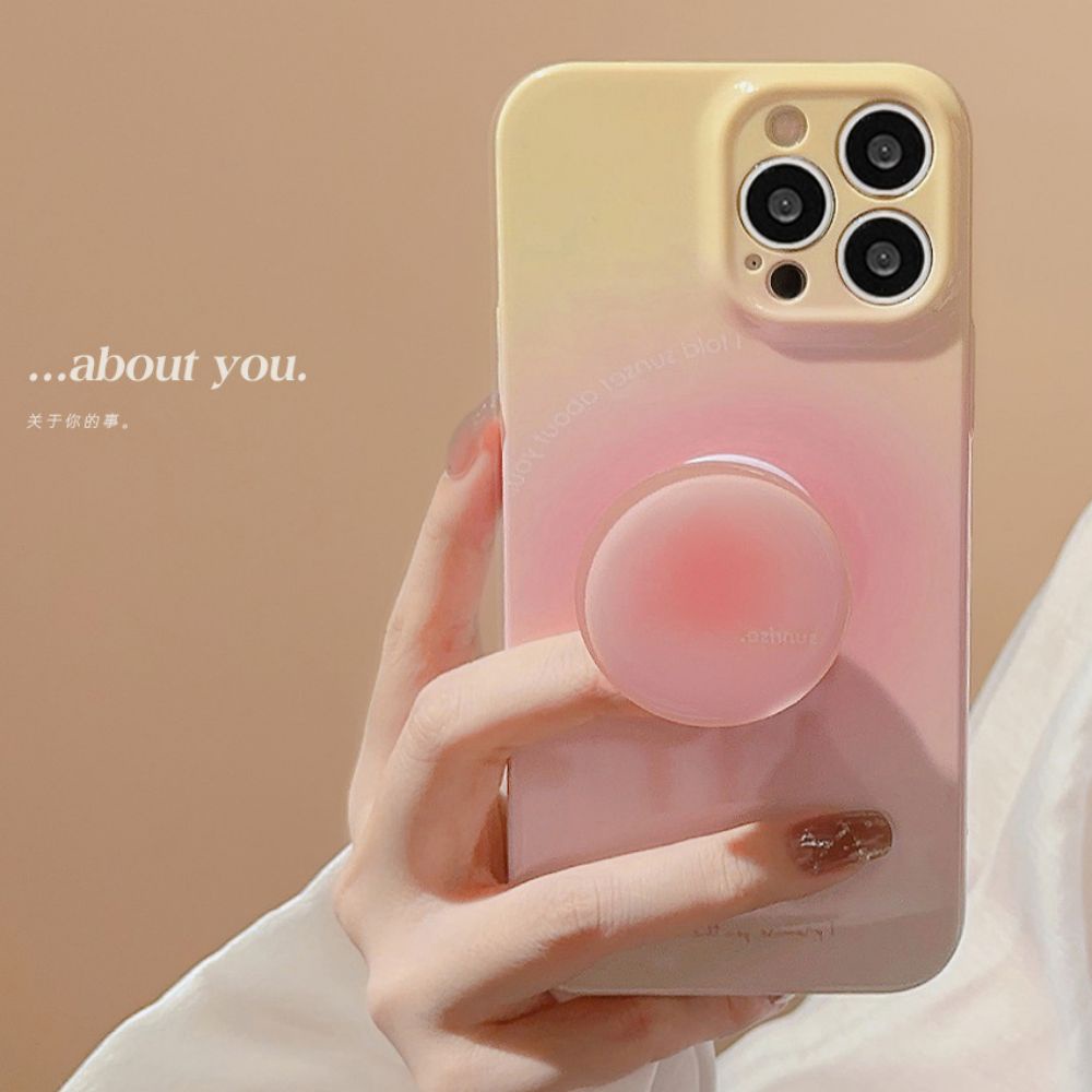 Ốp Điện Thoại TPU Mềm Chống Rơi Có Giá Đỡ Tròn Màu Hồng Cho Iphone 11 14 13 12 Pro Max Xr Xs Max 7 8 Plus SE