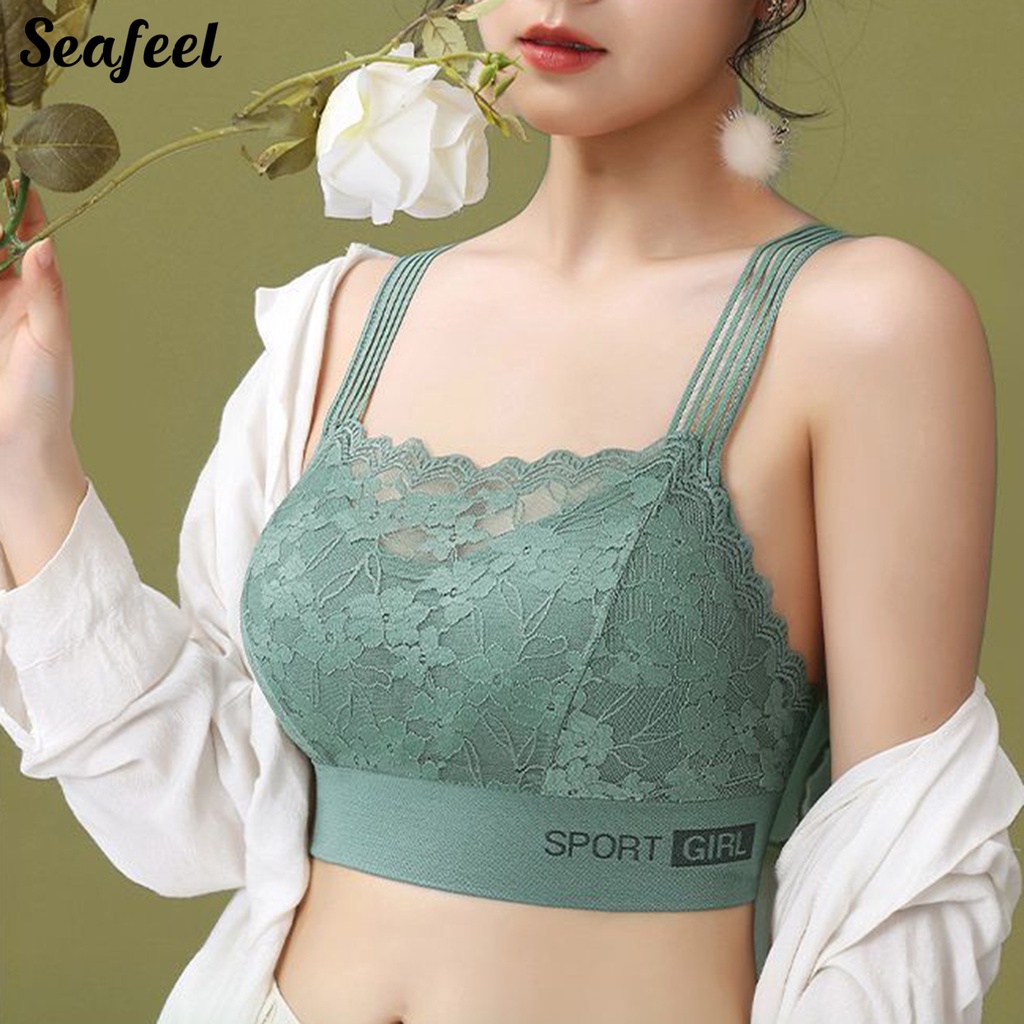 Áo Ngực Thể Thao Nữ Dây Bản Rộng Chữ V Có Đệm Nâng Ngực Chống Chảy Xệ Phối Ren