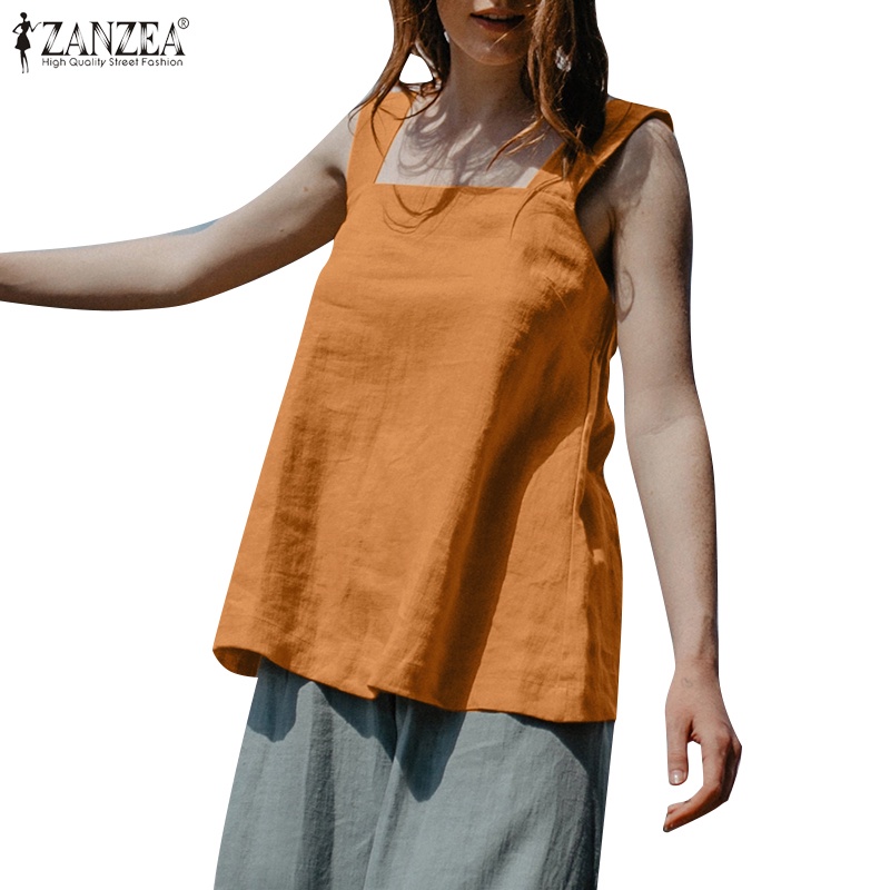 Zanzea Áo Nữ Không Tay Cổ Vuông Thời Trang Vintage