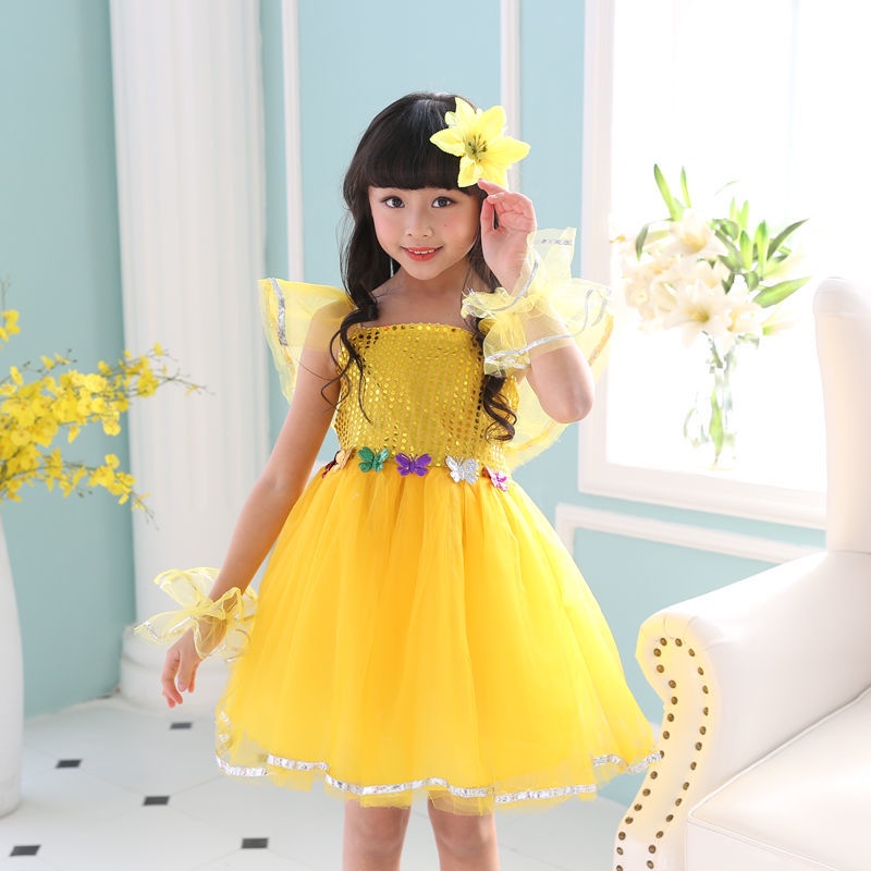 Mẫu giáo học sinh tiểu học trang phục biểu diễn trẻ em puffy sequins khiêu vũ váy biểu diễn quần áo cô bé nhảy jazz