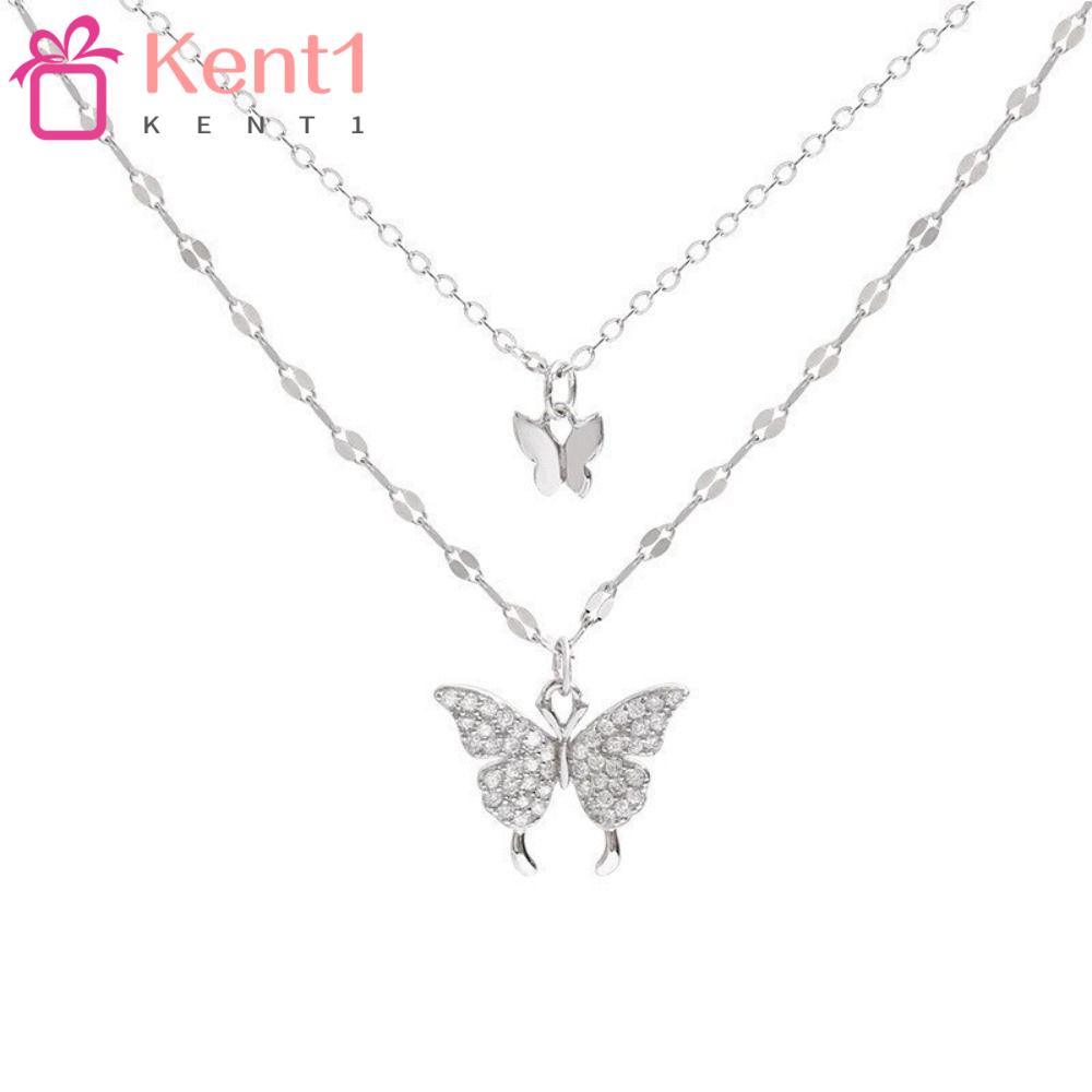 Vòng cổ Hai Lớp Mặt Hình Bướm Lấp Lánh Sang Trọng Cho Nữ Kat1