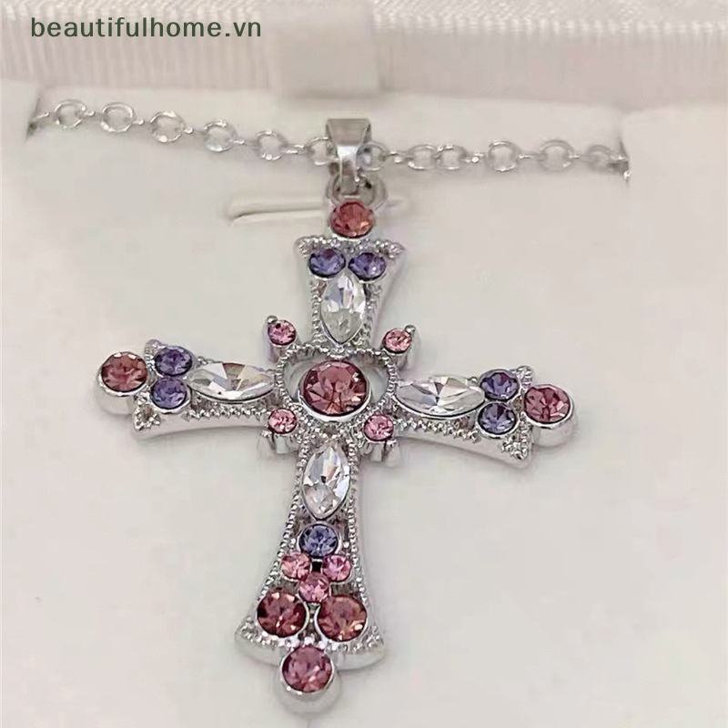 Vòng cổ Mặt Chữ Thập Đính Đá Zircon Màu Tím Thời Trang Cho Nữ