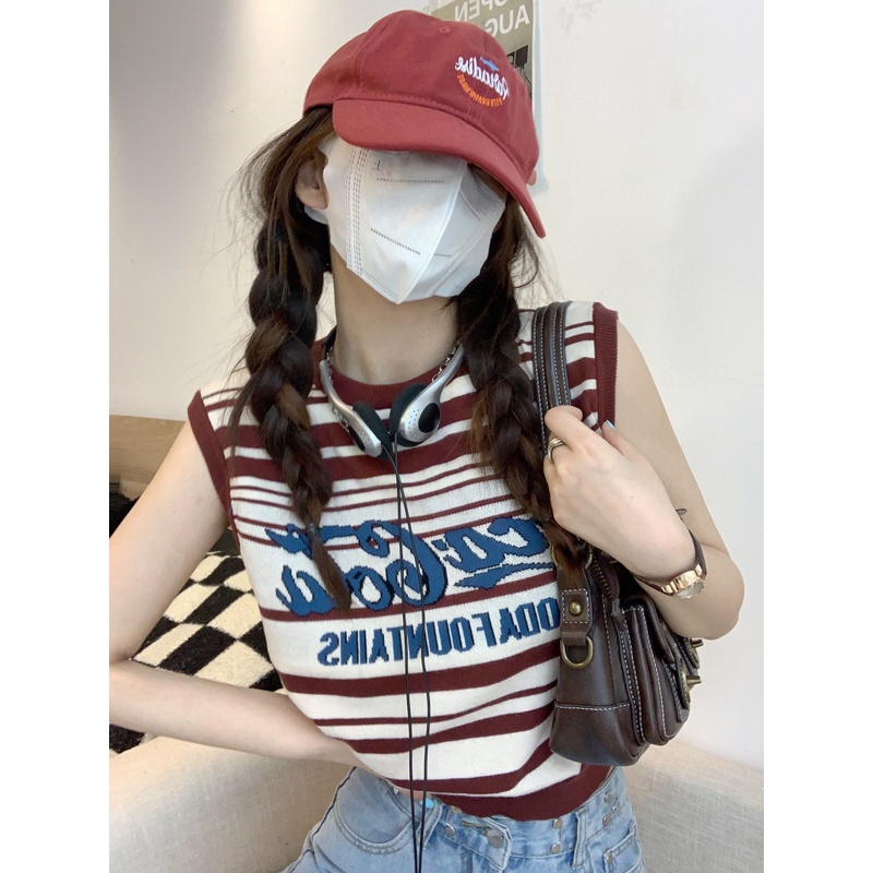 Áo Dệt Kim Không Tay Dáng Rộng Thời Trang Retro Âu Mỹ Xinh Xắn