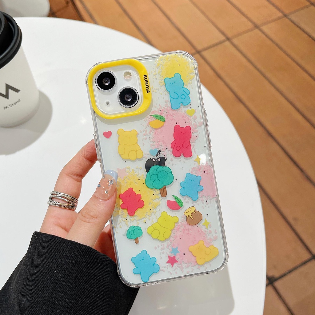 Ốp Điện Thoại TPU Mềm Trong Suốt Họa Tiết Gấu Hoạt Hình Hai Mặt Cho iPhone 14 13 12 11 Pro Max