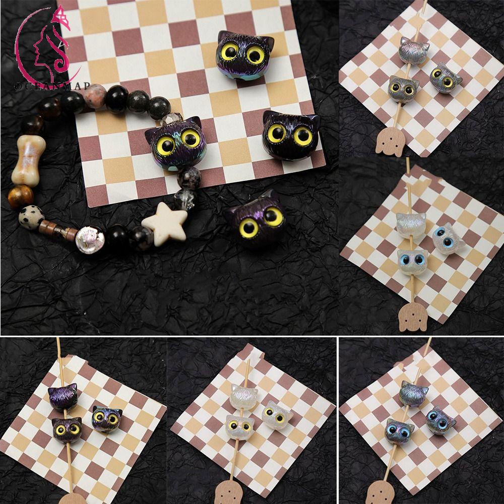 Túi 3 Hạt Acrylic Hình Mèo Mắt To Hoạt Hình Dễ Thương Dùng Làm Trang Sức Thủ Công