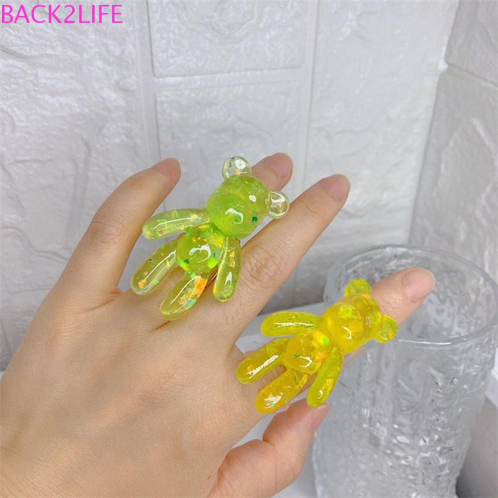 Set 2 Nhẫn Hình Gấu Violent Dễ Thương Cho Nữ|Khuôn Nhựa Acrylic Màu Sắc Đa Dạng Chất Lượng Cao|Phụ Kiện Lá Nhôm Thời Trang Trang Trí
