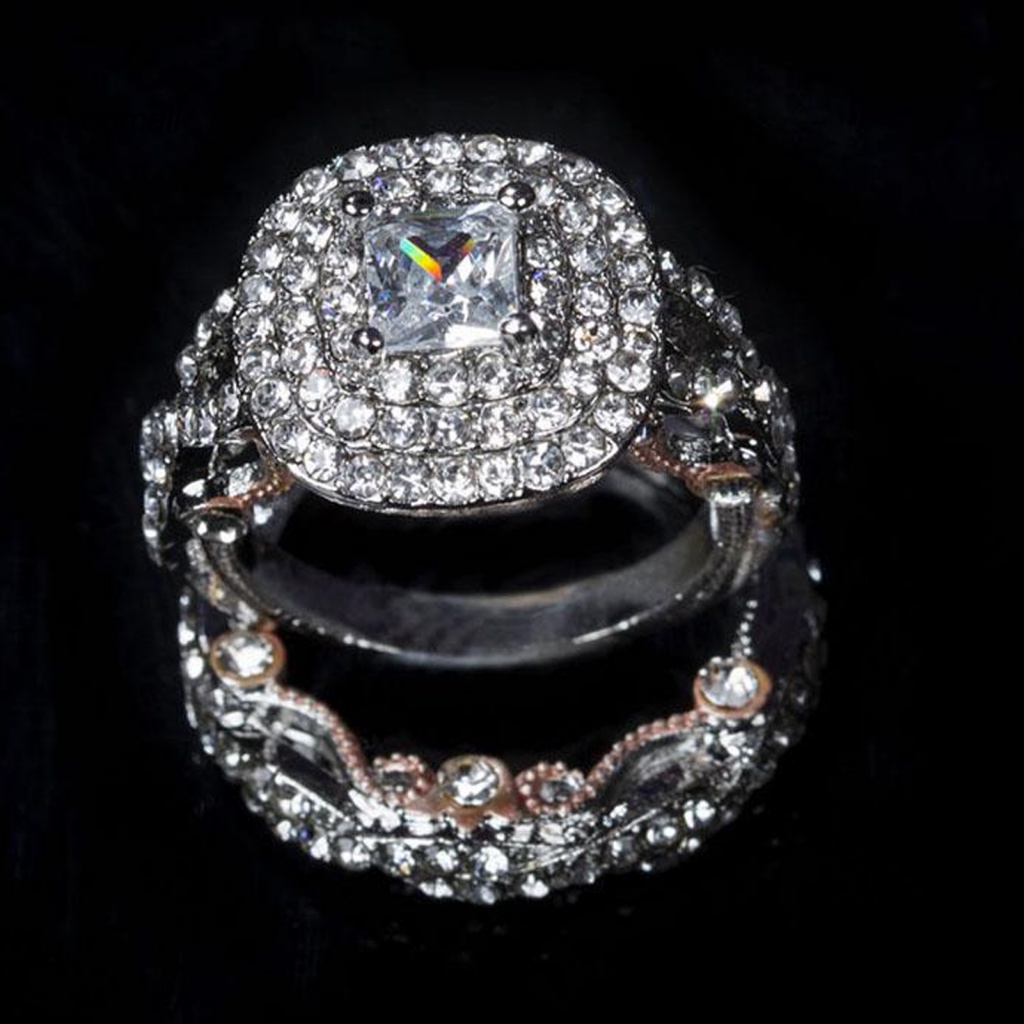 Set 2 Nhẫn Mạ Điện Đính Đá Vuông Lấp Lánh Cho Nữ