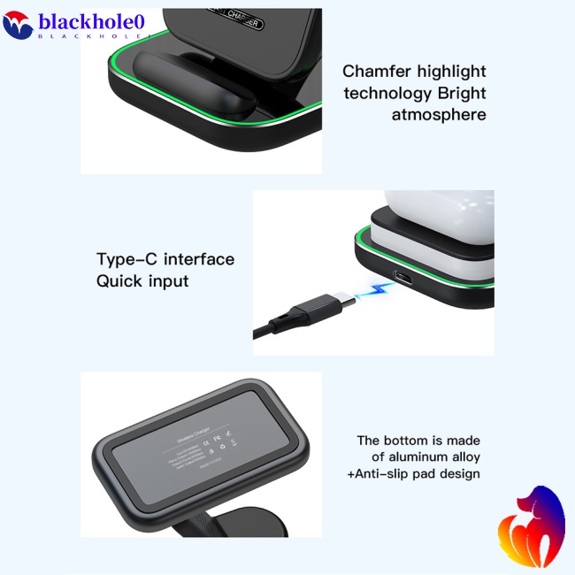 Đế Sạc Không Dây Đa Năng Có Đèn Led Cho Điện Thoại Di Động / Đồng Hồ / Tai Nghe