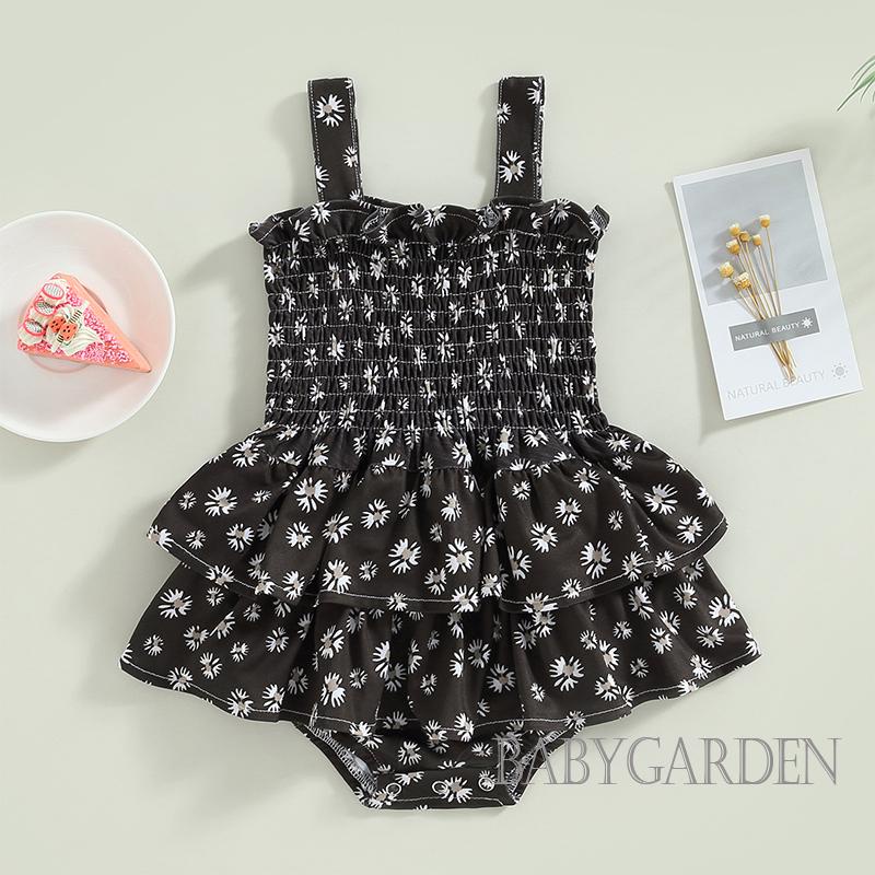 Bộ Áo Liền Quần Không Tay In Hình Bò Sữa / Hoa Cúc Dành Cho Bé Gái 0-18 Tháng Tuổi