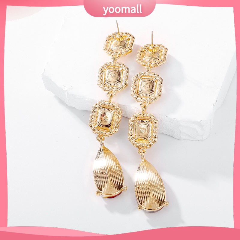 Bông Tai Dáng Dài Đính Kim Cương Hình Giọt Nước Lấp Lánh Thời Trang Âu Mỹ Cao Cấp Dành Cho Cô Dâu