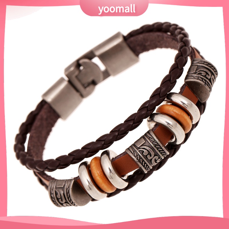 [YM] Vòng Tay Da Nhiều Lớp Phong Cách Âu Mỹ Cho Nam