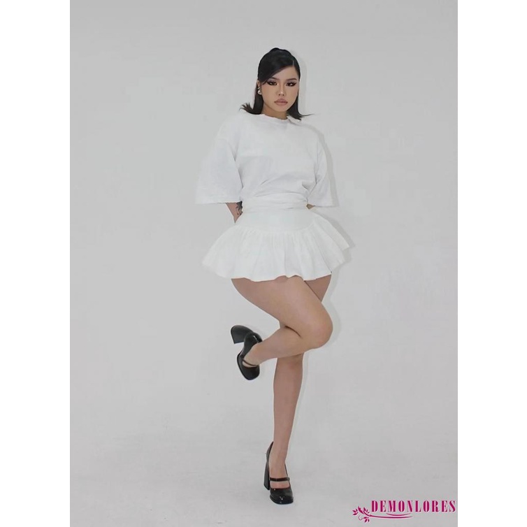 Chân Váy Xếp Ly Lưng Thấp Màu Trắng Phong Cách Hàn Quốc Quyến Rũ Cho Nữ Y2K