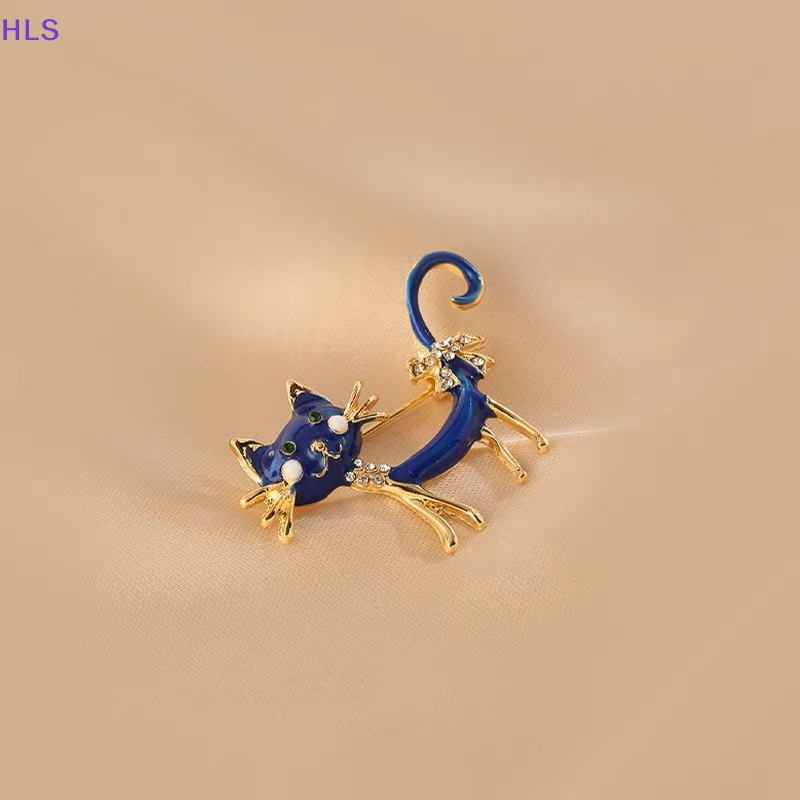 Ghim Cài Áo Hình Mèo Đính Đá Pha Lê Xanh Dương Dễ Thương Phong Cách Hàn Quốc