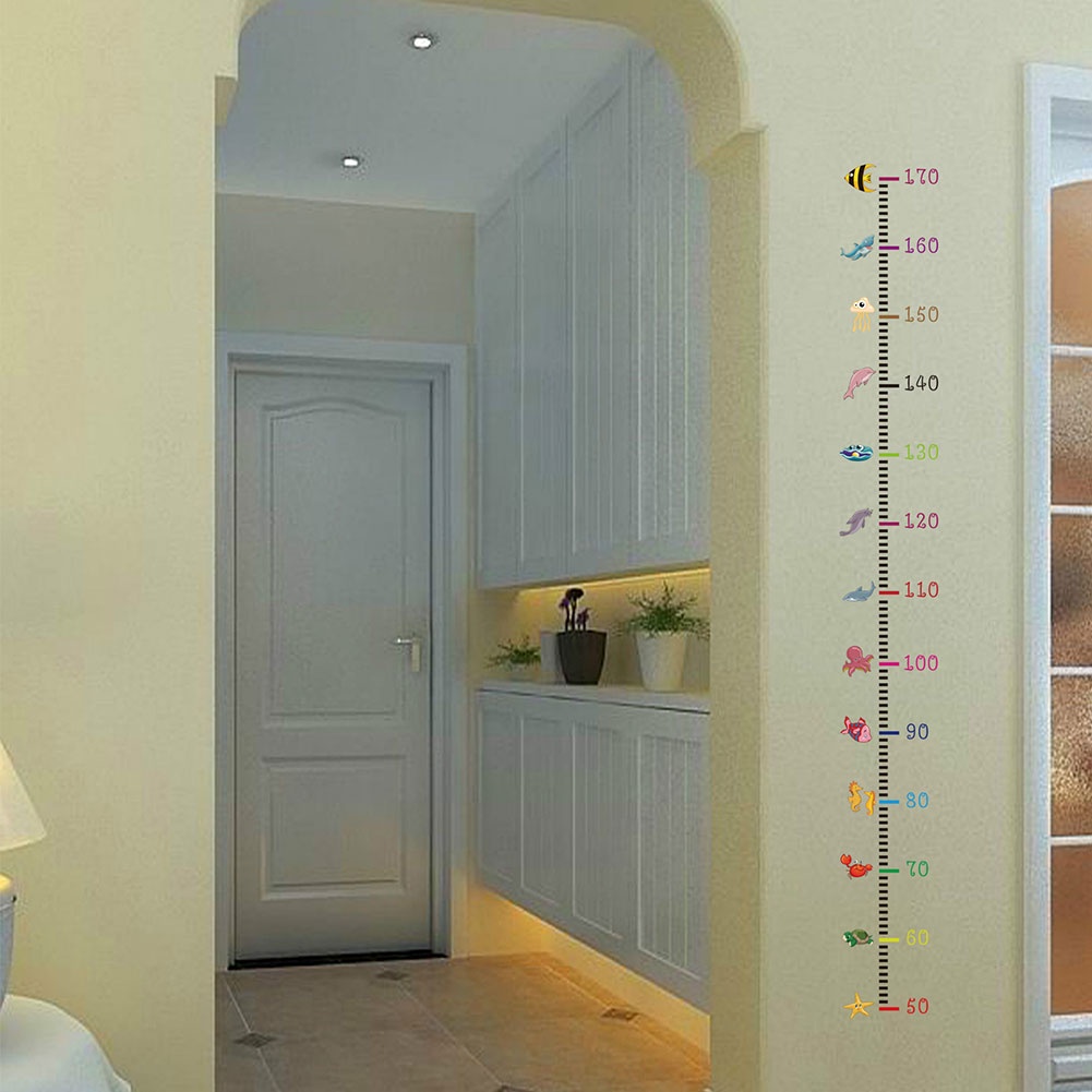 Miếng Dán Tường Bằng PVC Đo Chiều Cao Hình Động Vật Biển Hoạt Hình Cho Bé