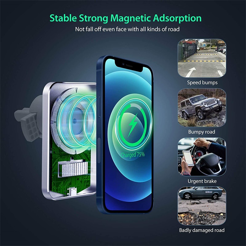 Đế Sạc Điện Thoại Không Dây 60W Kẹp Xe Hơi Cho Android Và IPhone 14 13 12 Pro Max Samsung Xiaomi Huawei