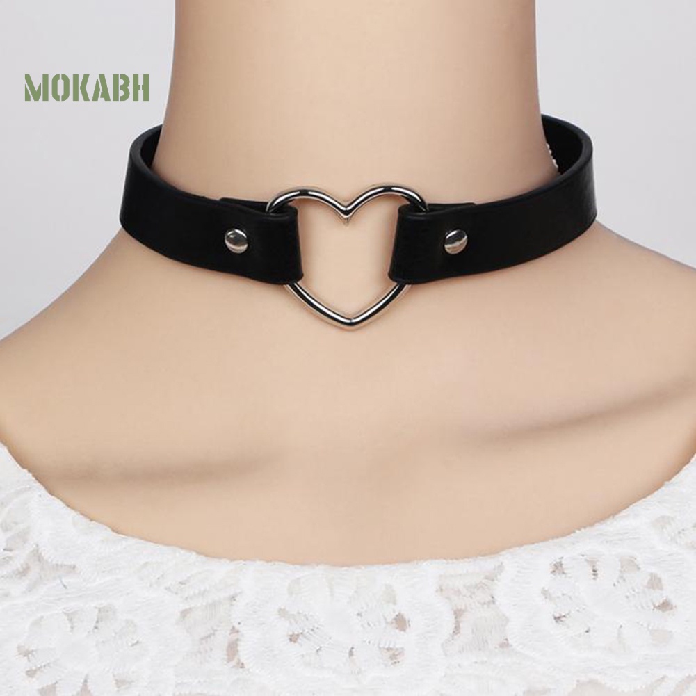 [Mok Abh] Vòng Cổ Choker Họa Tiết Hình Trái Tim Bằng Chất Liệu Giả Da Có Thể Đ
