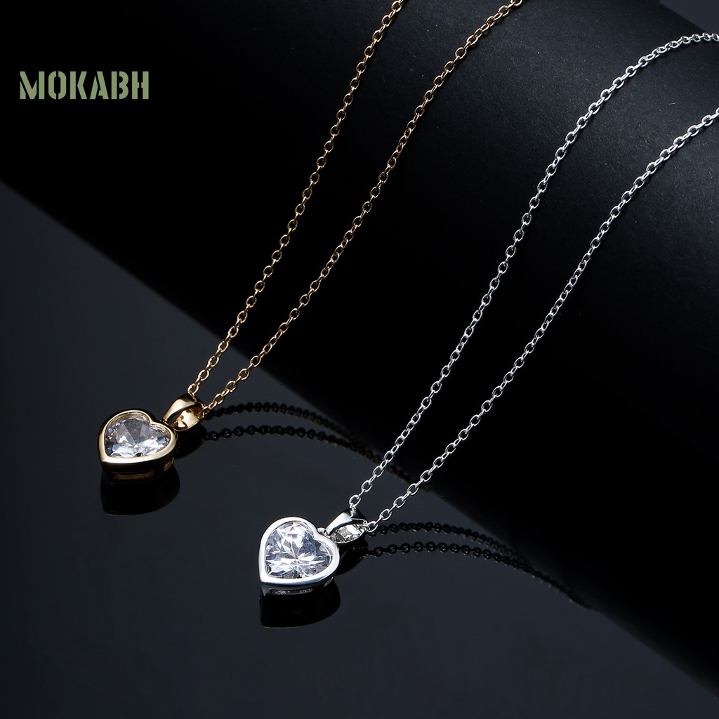 [Mok Abh] Vòng cổ Mặt Hình Trái Tim Bằng Đồng Đính Đá Zircon Thanh Lịch