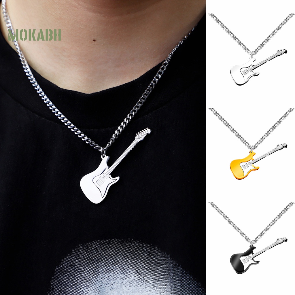 Vòng cổ Bằng Thép Không Gỉ Mặt Hình Đàn Guitar Bass Phong Cách Punk Hip Hop Thời Trang Cho Nam