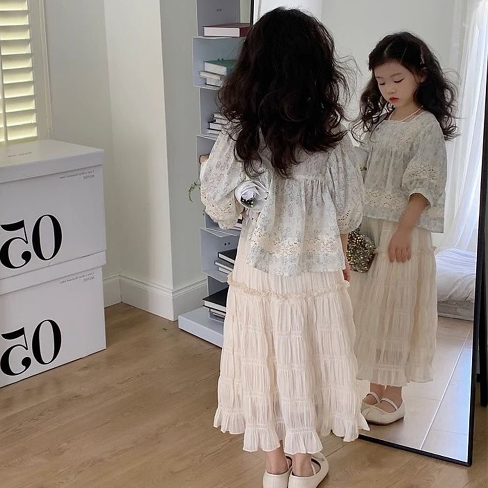 BEAR LEADER Set Đồ Mùa Hè 2 Món Gồm Áo Cổ Vuông In Họa Tiết Hoa + Chân Váy Màu Trơn Cho Bé Gái 2-7 Tuổi