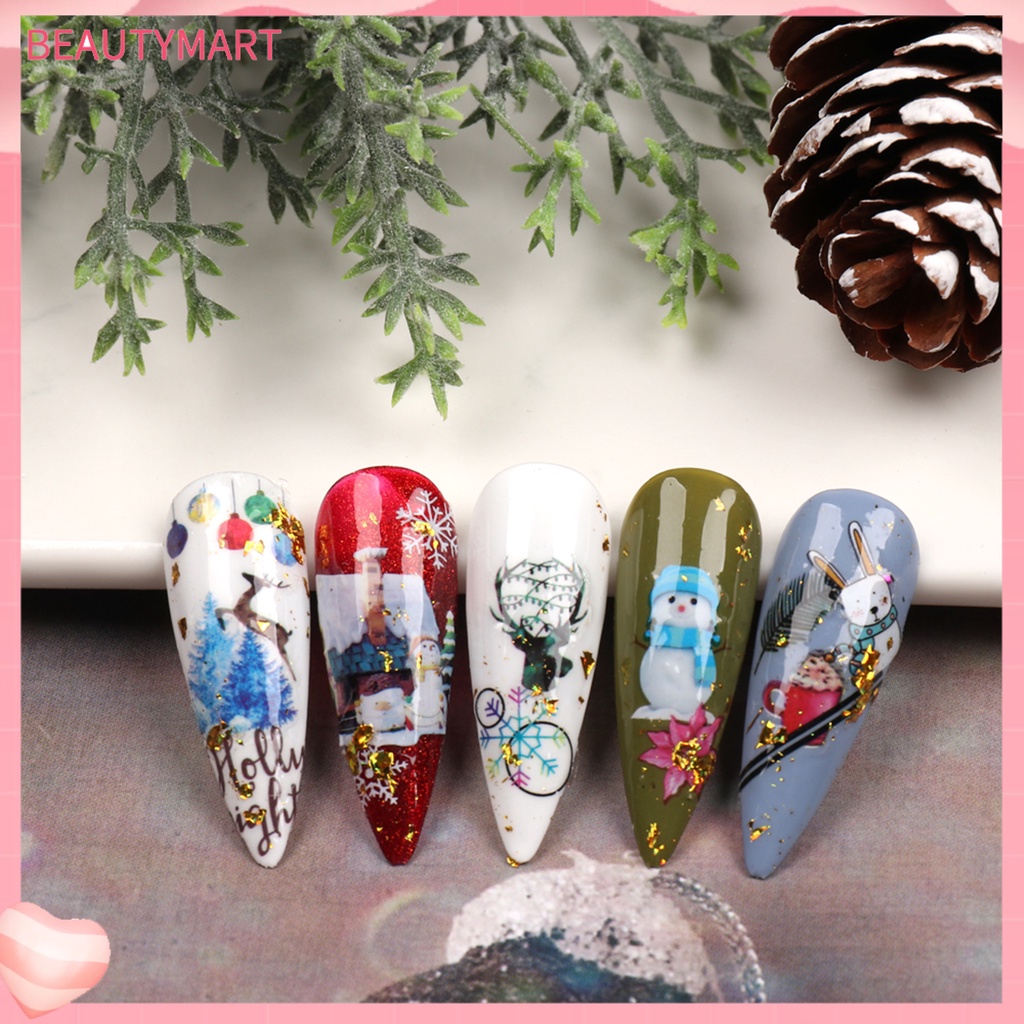 1 Bộ Miếng Dán Móng Tay Siêu Mỏng Không Dị Ứng Tháo Rời Được Không Phai Họa Tiết Giáng Sinh / Bông Tuyết / Tuần Lộc / Nai S