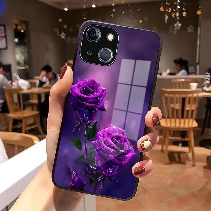Ốp Điện Thoại Mặt Kính Hình Hoa Hồng / Hồng Cho Iphone 13promax 14Pro 12pro Network Red X 7 8 Xsmax