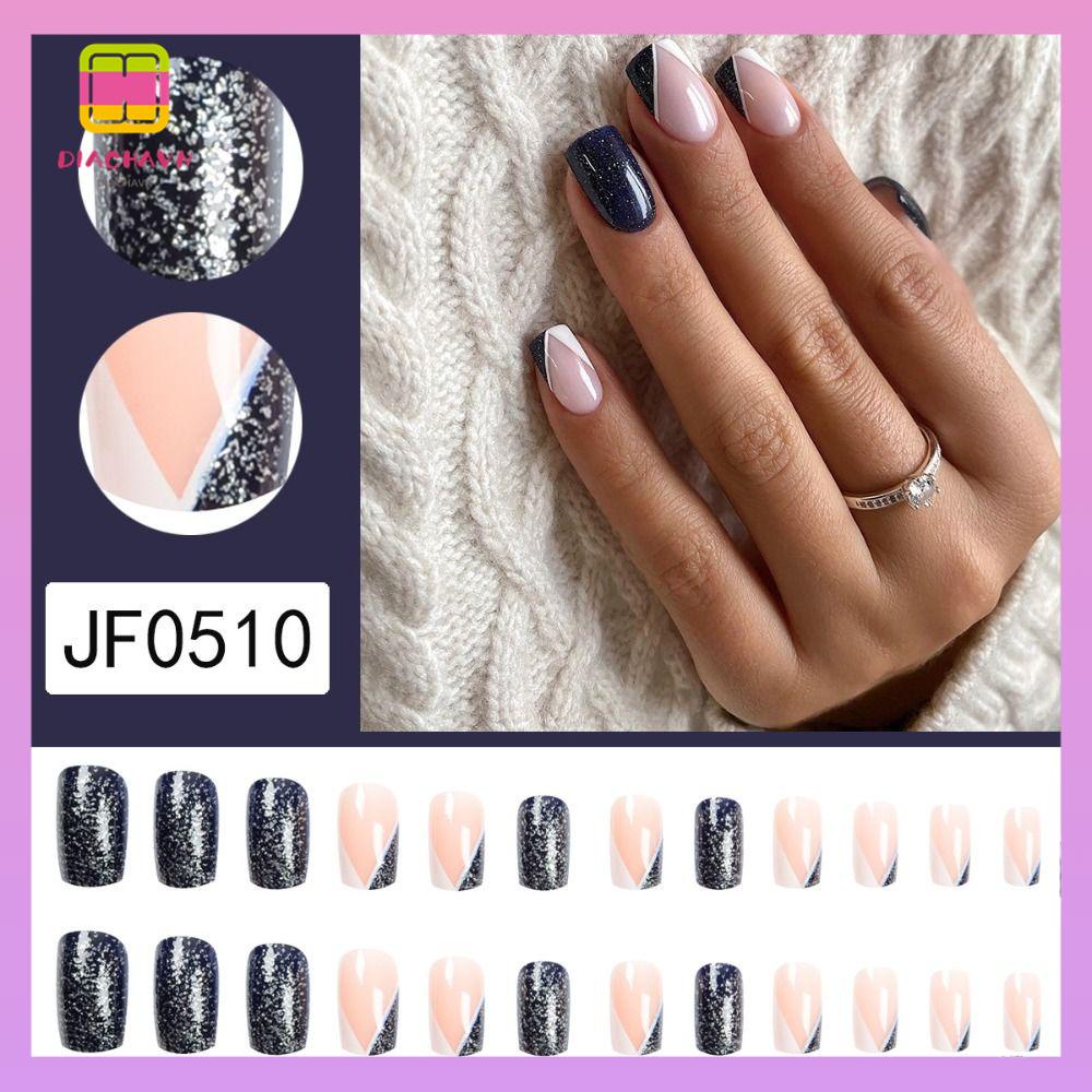 DIACHAVN Set 24 Móng Tay Giả Dạng Nhấn Tiện Lợi