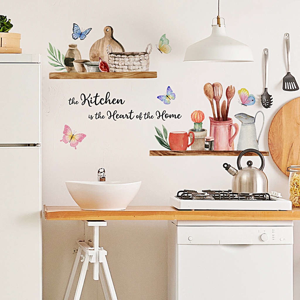 Giấy Dán Tường Tự Dính Chống Thấm Nước Họa Tiết Bướm Hoạt Hình Nhiều Màu Sắc 30x60cm Có Thể Tháo Gỡ Trang Trí Nhà Bếp