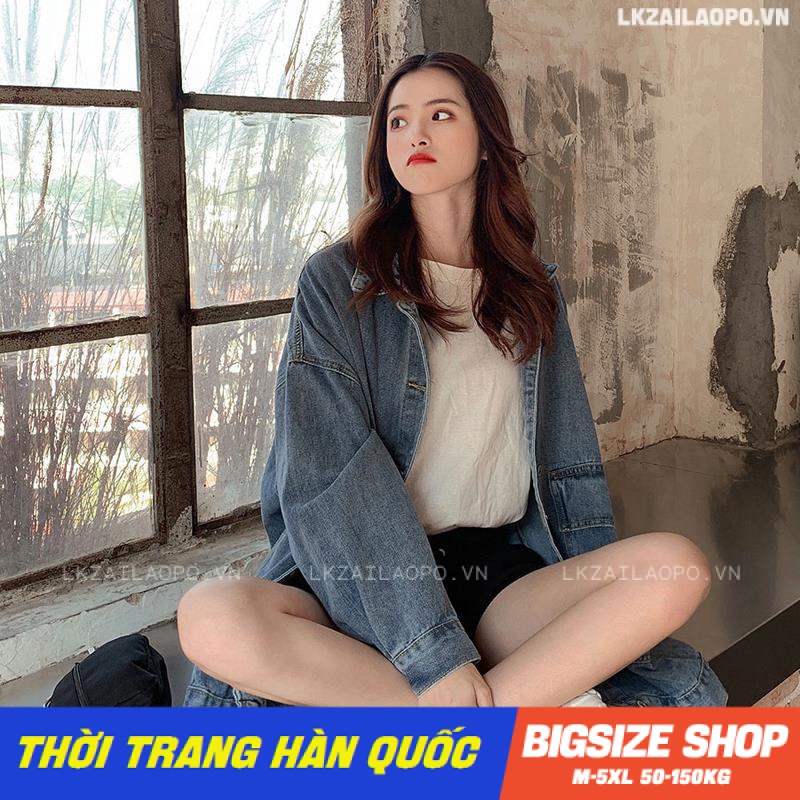 Áo khoác jean nữ Bigsize form rộng tay dài vintage mùa thu Phong cách Hàn Quốc Thời Trang cá tính xinh đẹp cho người mập béo nữ