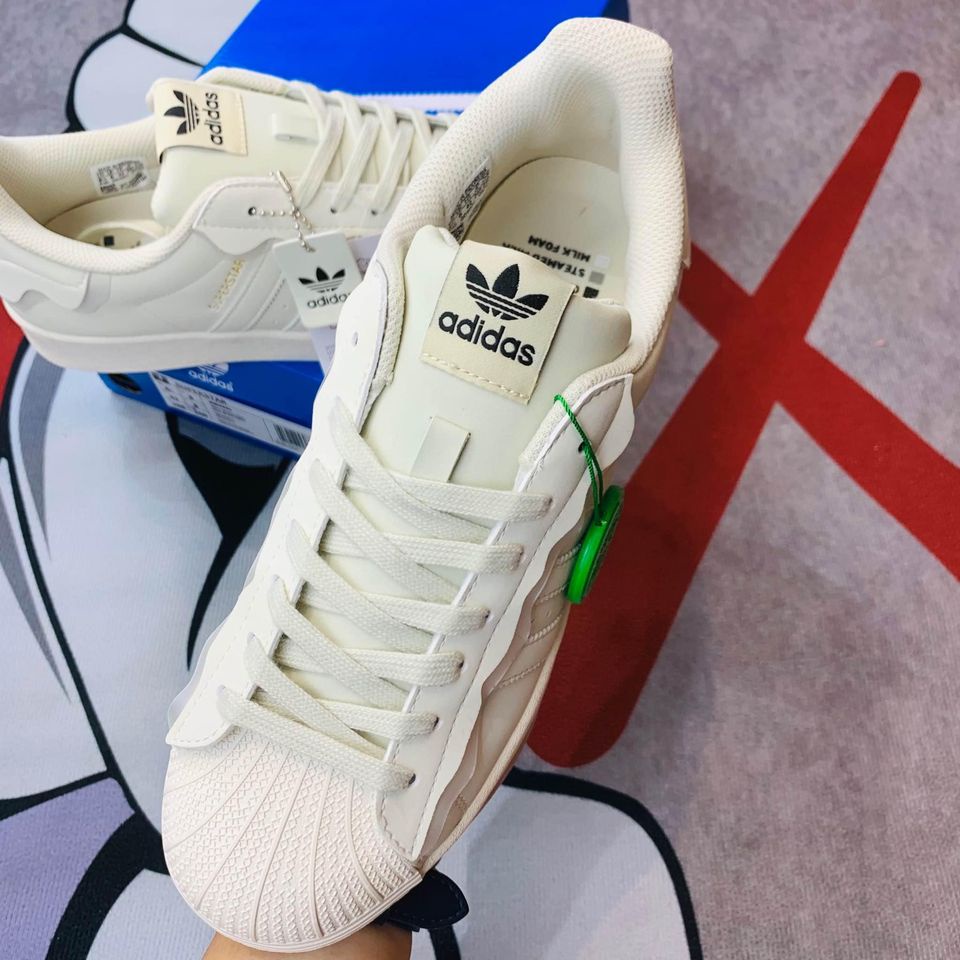 Giày Thể Thao sneaker adidas superstar 2 màu kem sữa kute, Giày das sò kem  nam nữ cao cấp full box