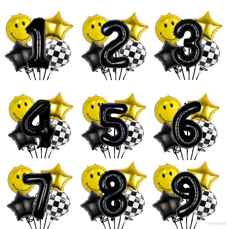 Sy2 set 5 Bong Bóng Họa Tiết Ngôi Sao Mặt Cười Màu Trắng Đen 32inch Trang Trí Tiệc YS2