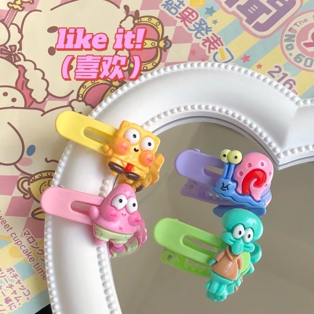 Kẹp Tóc Hình SpongeBob / Ngôi Sao / Trái Tim Nhỏ Dễ Thương Thời Trang Mùa Hè Cho Nữ Thẻ