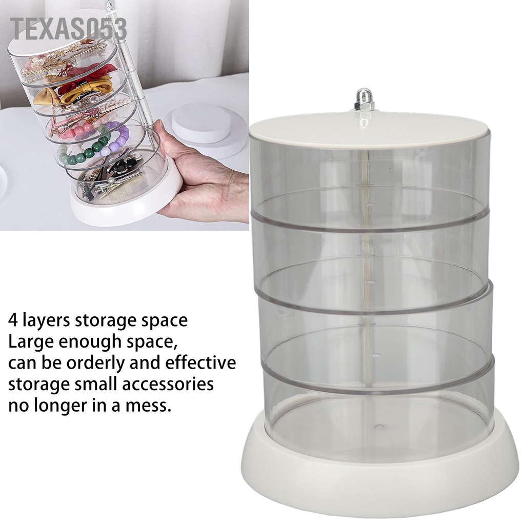 Texas053 Xoay Được Trang Sức Người Tổ Chức 4 Lớp Hộp Bảo Quản Trong Suốt Phụ Kiện Khay Chứa Cho Bông Tai Tóc Dây Chuyền