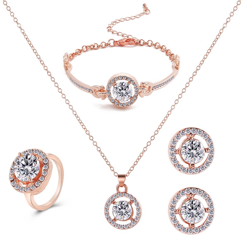 Ygt Bộ Trang Sức Vòng cổ / Nhẫn / Vòng Tay Mạ Bạc Đính Đá Zircon Tinh Tế Cho Nữ