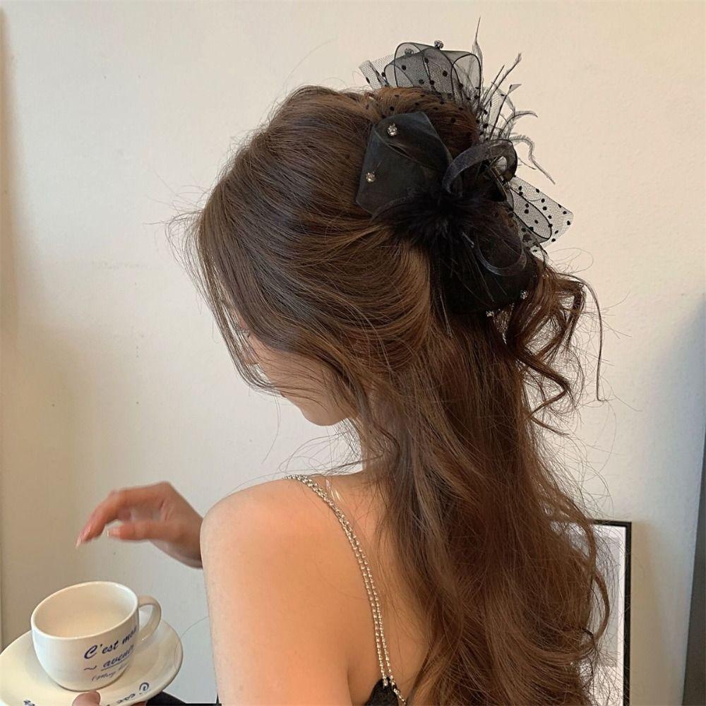 MIQUEL Nơ Kẹp Tóc Càng Cua Bằng Nhựa Acrylic Chấm Bi Kích Thước Lớn