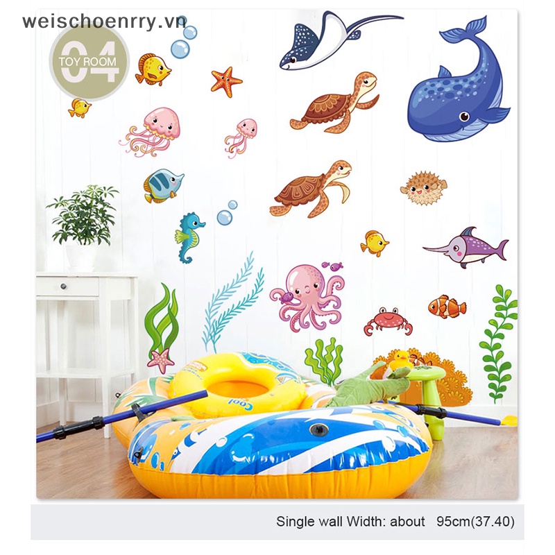 Sticker Dán Tường Chống Thấm Nước Hình Cá Biển Dễ Thương Bắt Mắt
